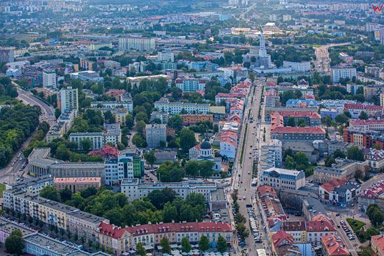 Bialystok. Ulica Lipowa, panorama od strony E. EU, Pl, Podlaskie. LOTNICZE.
