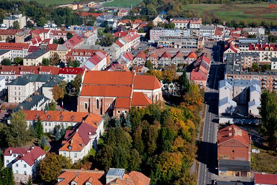 Lotnicze, EU, PL, Podlaskie. Centrum starego miasta w Lomzy z widoczna Katedra. 