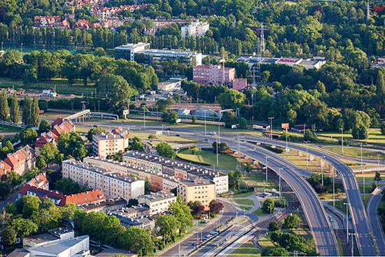 Gdansk, Wezel Kliniczna ulica Marynarki Polskiej. EU, PL, Pomorskie. Lotnicze.