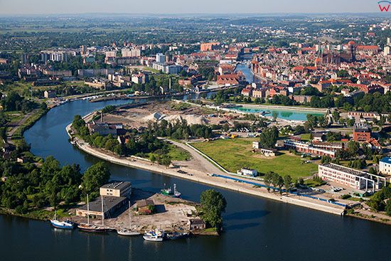 Gdansk, panorama na Glowne Miasto od strony N. EU, PL, Pomorskie. Lotnicze.