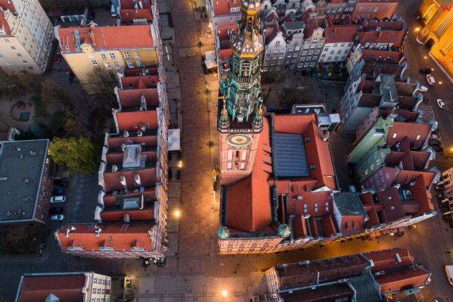 Gdansk, panorama miasta z lotu ptaka-Ratusz. EU. PL,Pomorskie. Lotnicze.