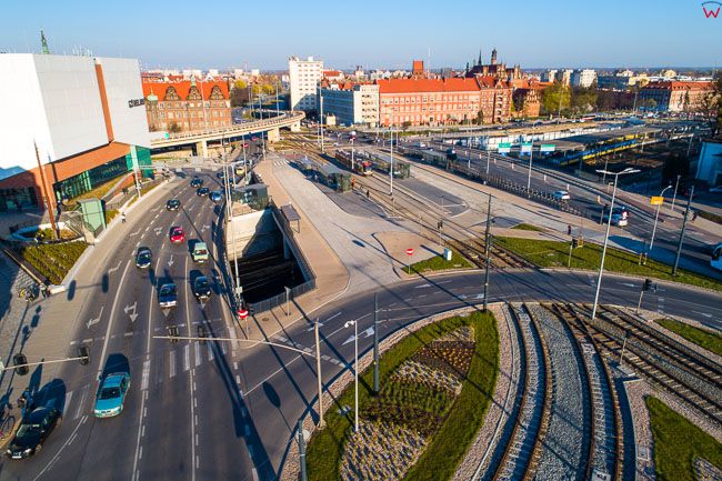 Gdansk, panorama miasta z lotu ptaka-Wezel UE. EU. PL,Pomorskie. Lotnicze.