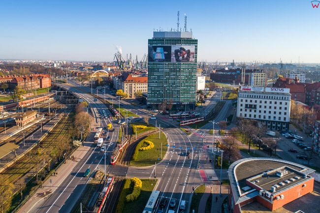 Gdansk, panorama miasta z lotu ptaka-Waly Jagielonskie. EU. PL,Pomorskie. Lotnicze.
