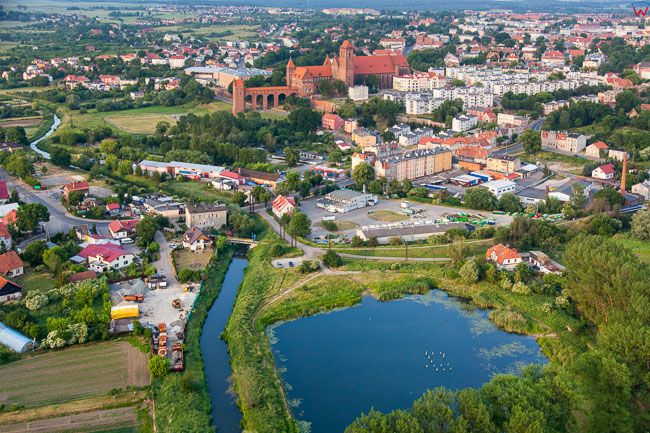 Kwidzyn, panorama na miasto od strony SW. EU, Pl, Pomorskie. Lotnicze.