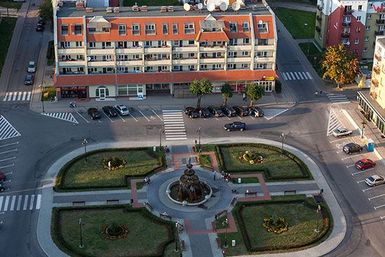 Prabuty, centrum starego miasta z rynkiem miejskim. EU, PL, Pomorskie. Lotnicze.