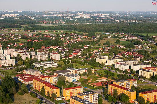 Gliwice, panorama na dzielnice Szobiszowice. EU, PL, Slaskie. Lotnicze.
