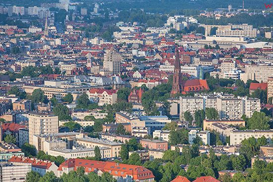Katowice, panorama na Srodmiescie od strony SW. EU, Slaskie. Lotnicze.