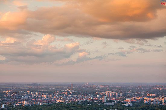Katowice, panorama na centrum od strony S. EU, Slaskie. Lotnicze.