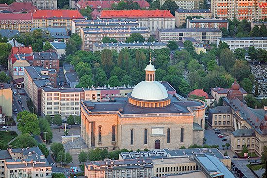 Katowice, Katedra Chrystusa Krola. EU, Slaskie. Lotnicze.