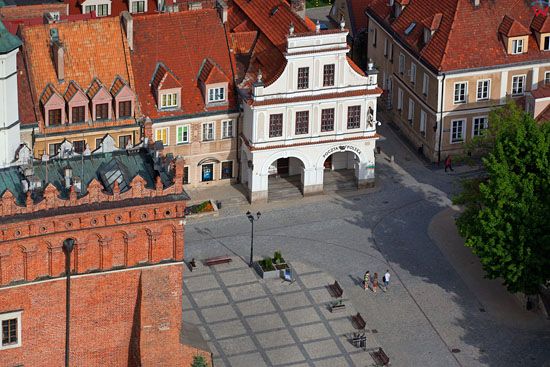 Sandomierz - Rynek Starego Miasta. EU, Pl, Swietokrzyskie. LOTNICZE.
