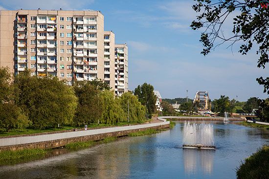 Kolobrzeg, rzeka Parseta plynaca przez centrum miasta. EU, PL, Zachodniopomorskie.