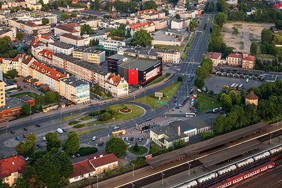 Koszalin, okolica Dworca PKP i Alei Armii Krajowej. EU, Pl, Zachodniopomorskie. Lotnicze.