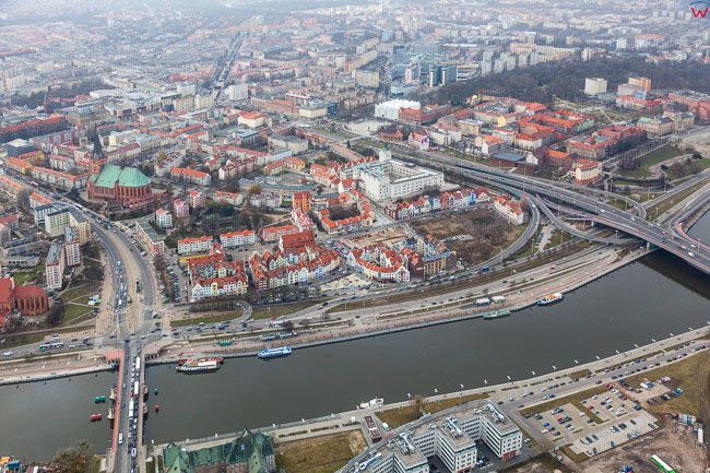Szczecin, panorama na Stare Miasto. EU, PL, Zachodniopomorskie. Lotnicze.
