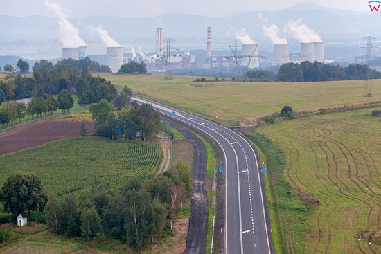 Panorama na Elektrownie Turow od strony Dzialoszyna. Dolnoslaskie. LOTNICZE. Europa/Polska