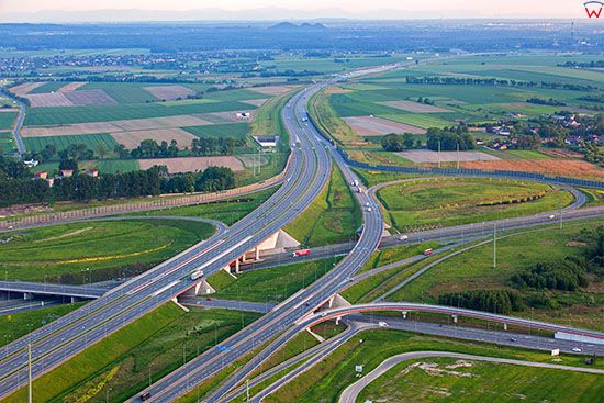 Gliwice, SE obwodnica miasta (Autostrada A1 i A4). EU, PL, Slaskie. Lotnicze.
