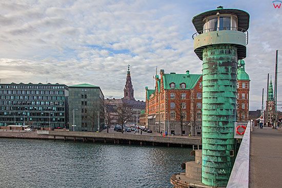 Kopenhaga (Dania). Knippel Bridge z panorama na stare miasto