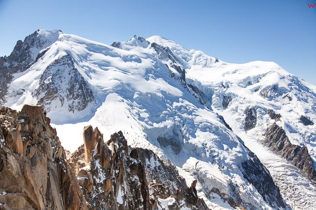 Mont Blanc 4810 m n.p.m. Alpy Francja, widok ze szczytu Aiguille du Midi.
