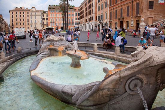Rzym, Fontana della Barcaccia na Placu Hiszpanskim. EU, Italia.