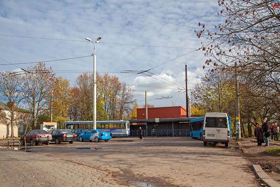 Kaliningrad, przystanek autobusowy przy ulicy Transportnaja. EU, Rosja-Obwod Kaliningradzki.